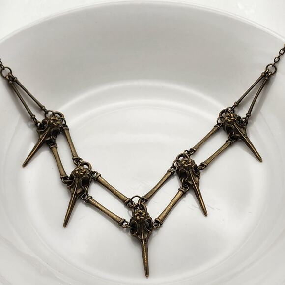 Brass Bird Skull Spike Necklace - Picture 5 of 9